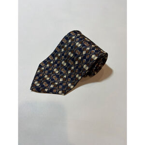 Pierre Balmain Couture Silk Tie Geometric Blue Brown Designer Classic